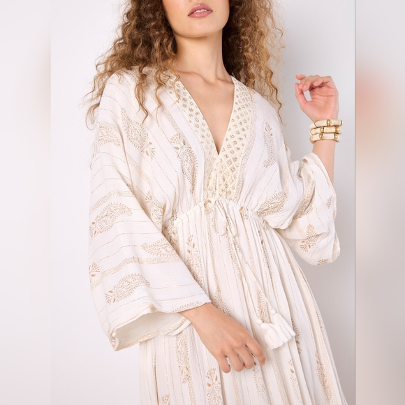 Paisley Boho Lurex Double V-Neck Midi Dress - Picture 4 of 4